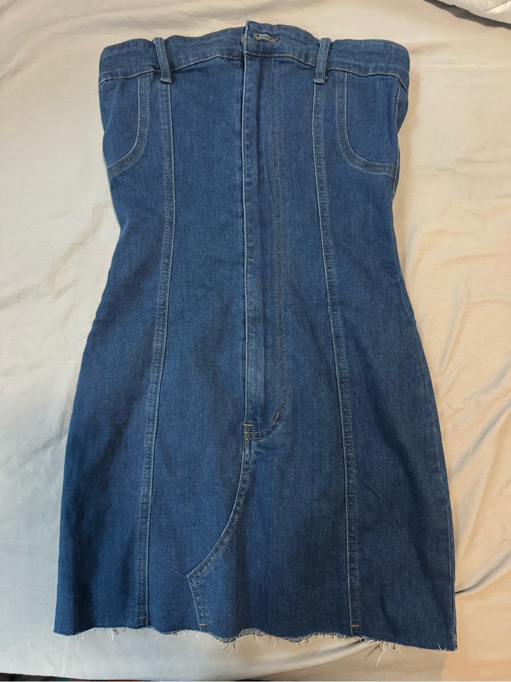 Edikted Denim Strapless Mini Dress in Blue